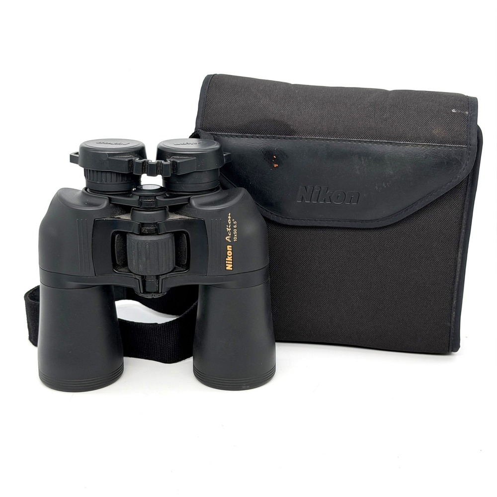 Nikon Action 10x50 6.5 Binoculars with Case and Strap Black Good Condition